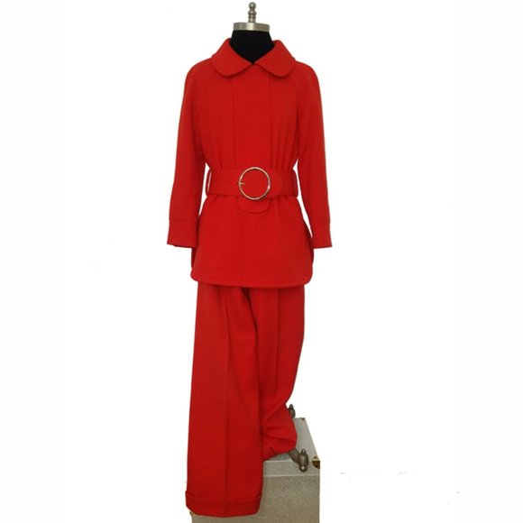 Vtg 60s Rare Wool Gabardine Pant Suit 8 - Picture 1 of 14